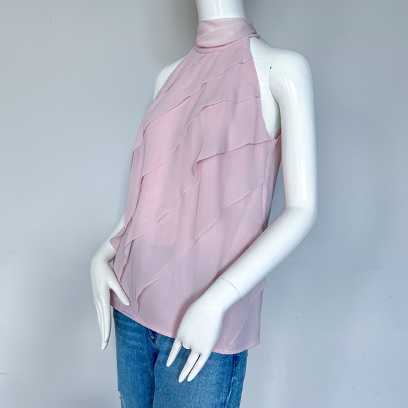 $540 | NWT | Luisa Spagnoli Silk Sleeveless Chiffon Mock Neck Top Blouse Bow Tie - Picture 4 of 16